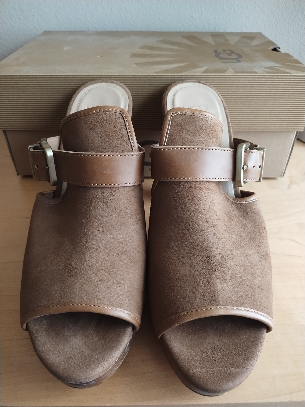 UGG Women's Brown Suede Buckle Platform Mules - Picture 6 of 7